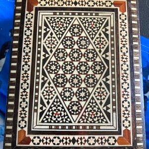 Middle Eastern mosaic box with inlay